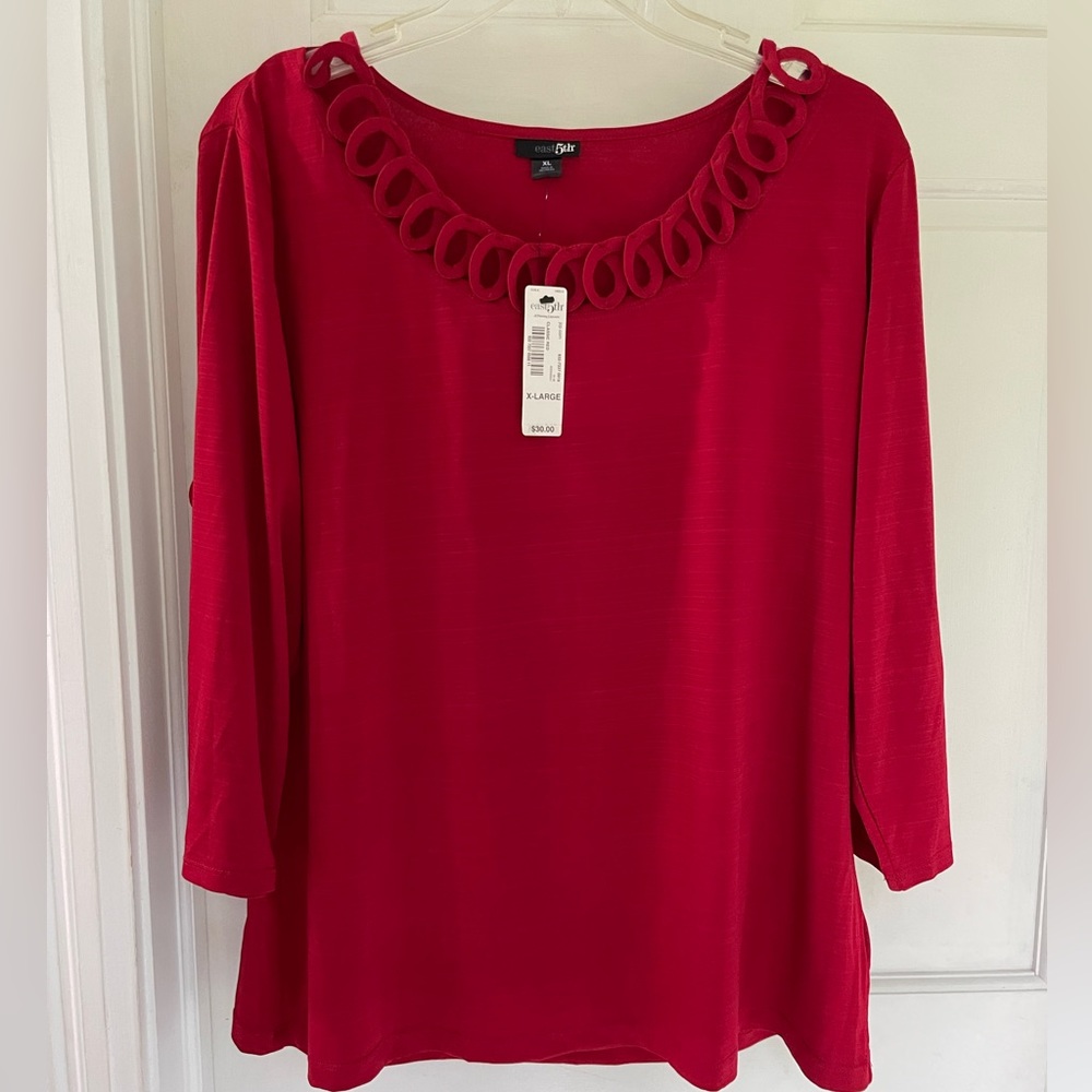 Classic red extra large three-quarter sleeve blouse by East fifth
